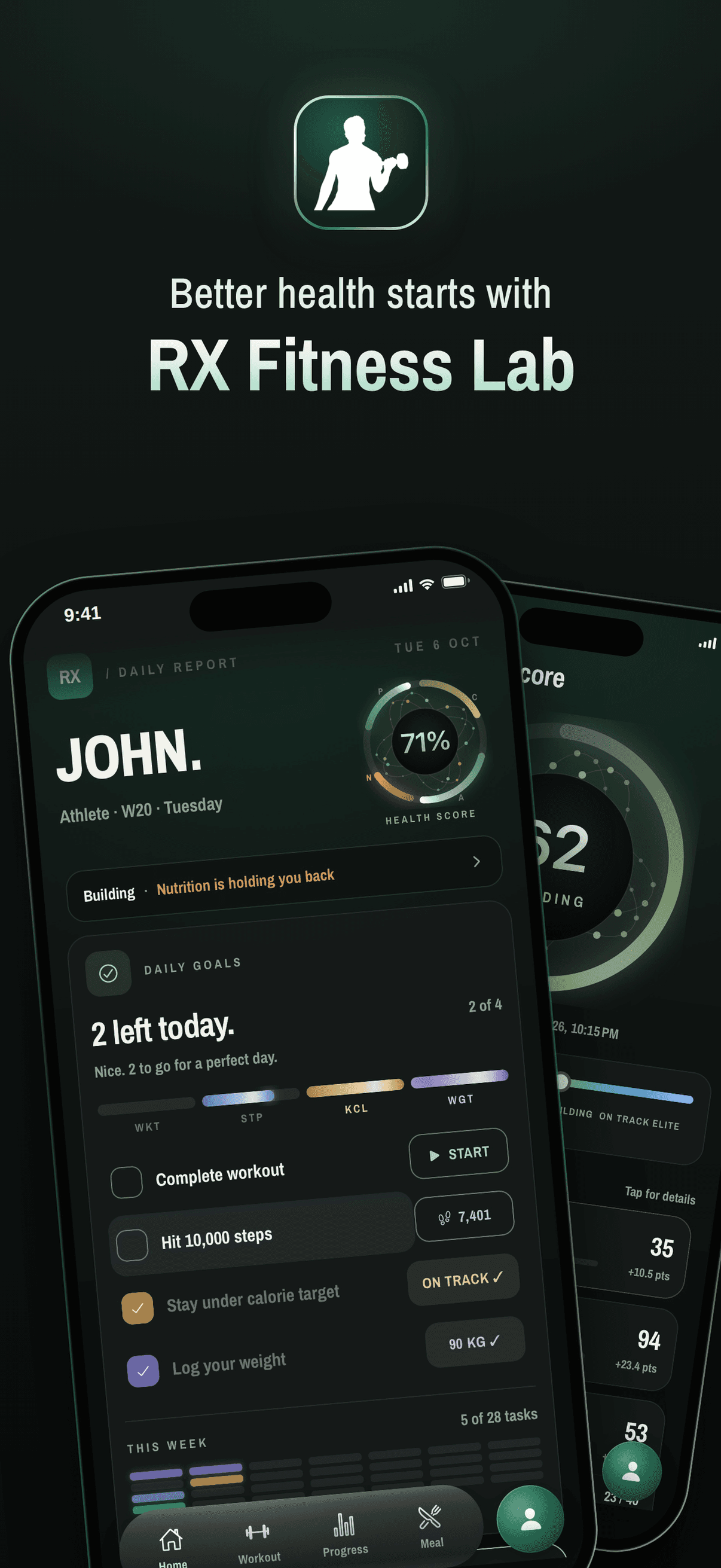 Home: daily report, Health Score and daily goals